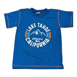 Vintage Lake Tahoe California Kids Graphic T-Shirt 6-8 Blue USA Made Souvenir